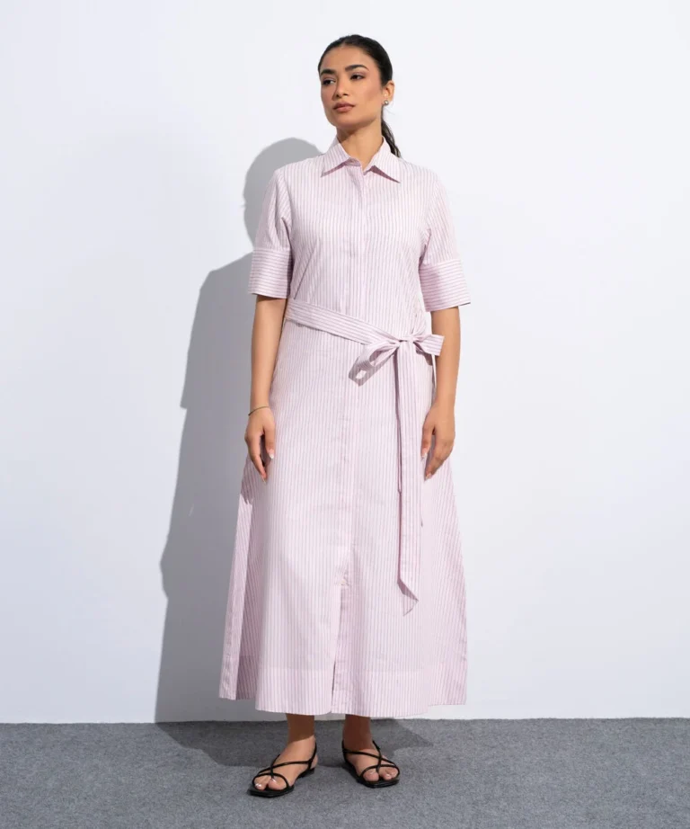 Striped Poplin Dress With Belt